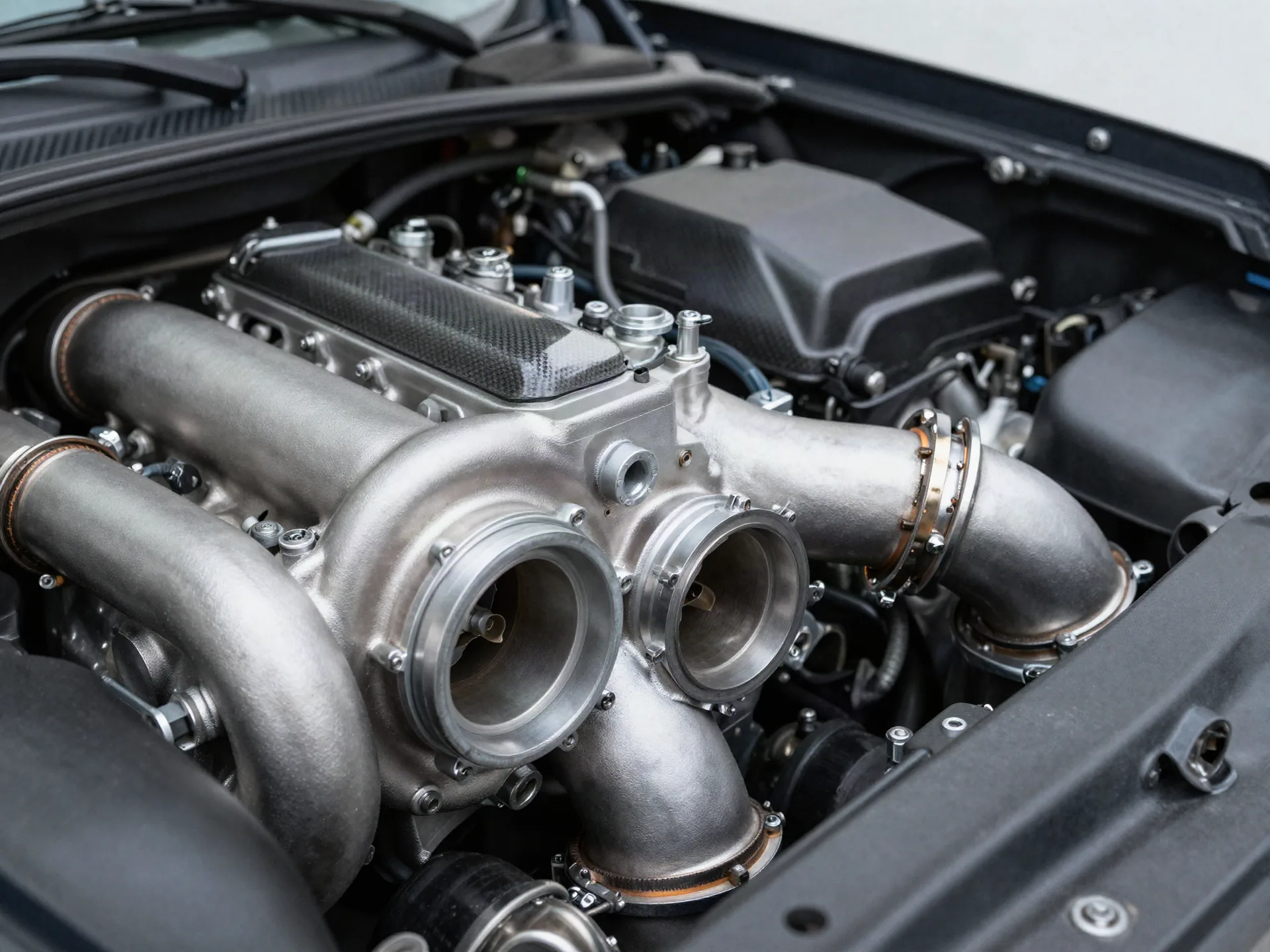 Turbocharger and charge piping in an engine bay